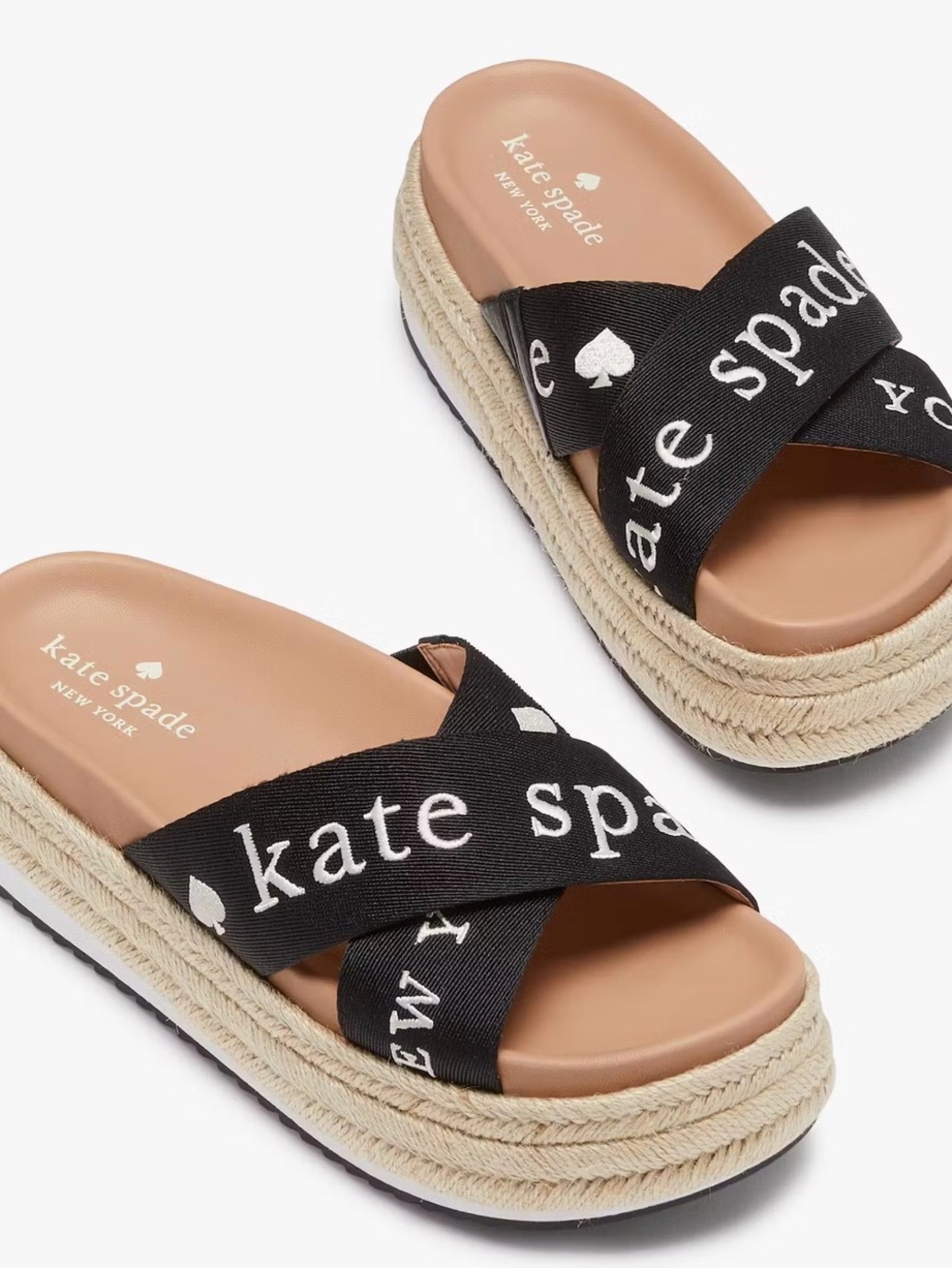 Kate Spade Black Logo Espadrille Platform Slide Sandals